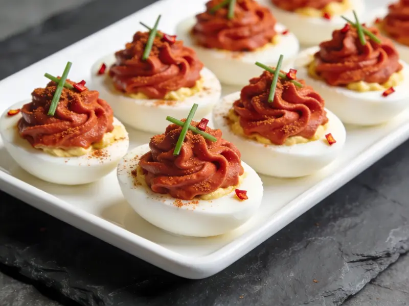 Uova Ripiene con Chipotle: uova, maionese, chipotle — USA · ricetta