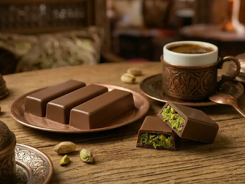 Dubai Chocolate Bar with chocolate, pistachio and tahini — Turkey recipe