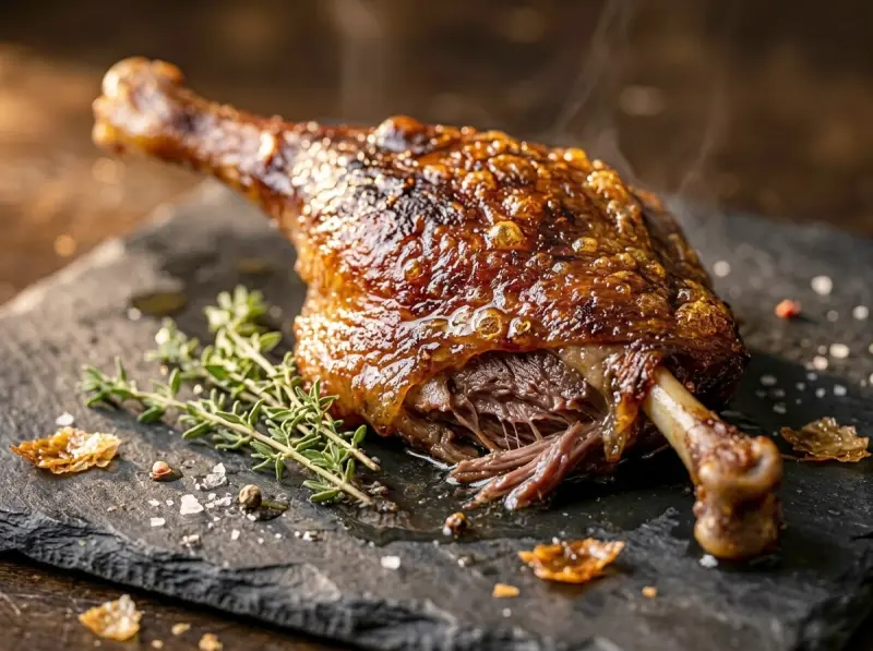 Duck Confit (Confit de Canard) with duck legs, coarse sea salt and duck fat — France recipe
