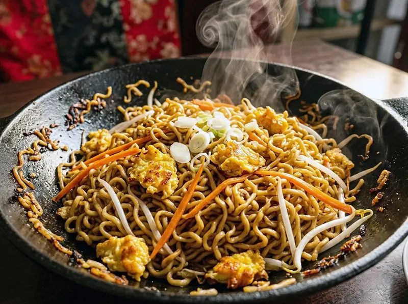 Egg Fried Noodles with egg noodles, eggs and soy sauce — China recipe