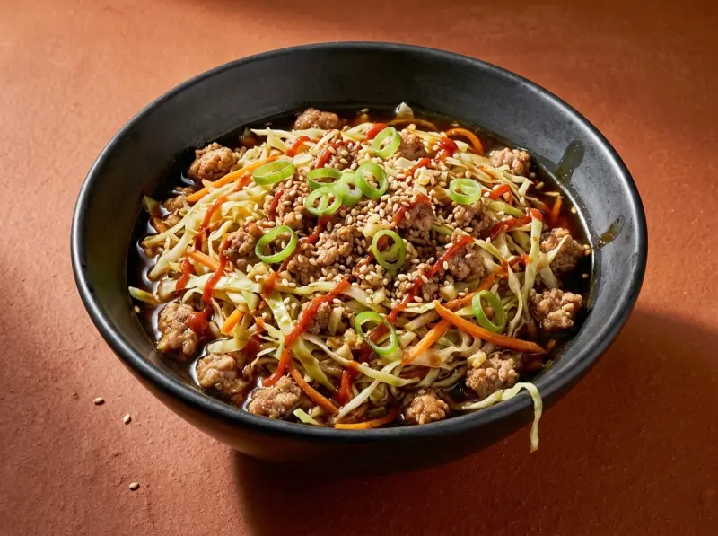 Egg Roll in a Bowl with pork, cabbage and garlic — USA recipe