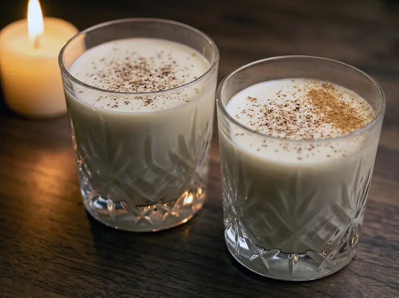 Homemade Eggnog with egg yolks, whole milk and heavy cream — USA recipe