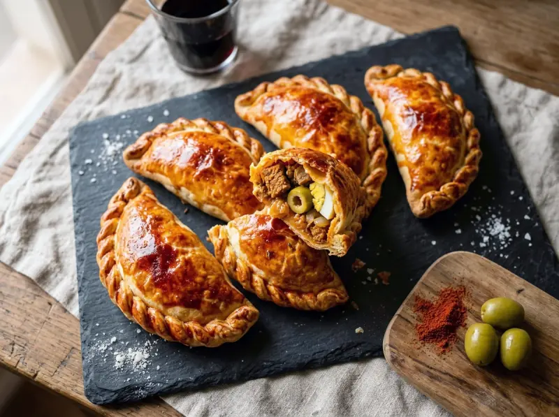 Empanadas Mendocinas (Argentine Baked Beef Empanadas) with ground beef, smoked paprika and green olives — Argentina recipe