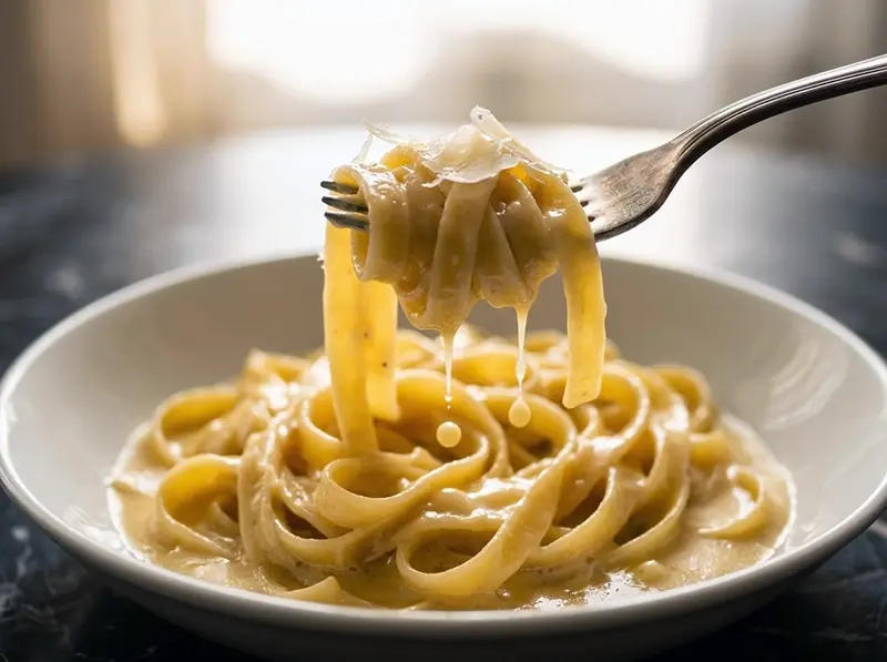 Fettuccine Alfredo with fettuccine, butter and Parmigiano Reggiano — Italy recipe
