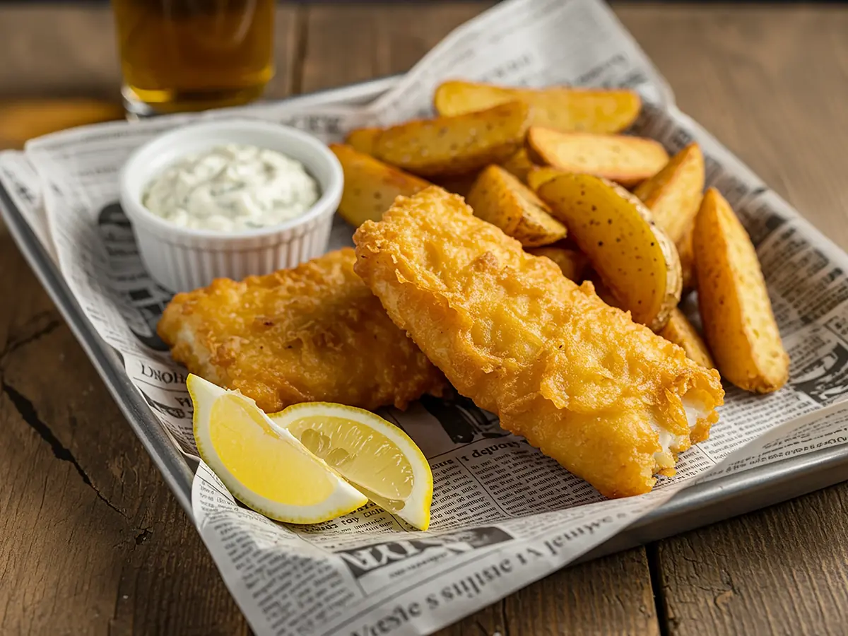Fish and Chips with beer, fish and flour — UK recipe