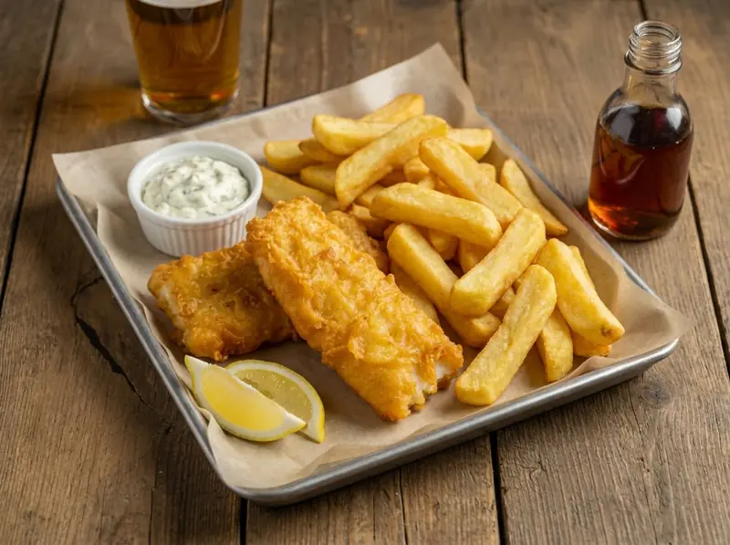 Fish and Chips: pesce bianco, patata, farina — Regno Unito · ricetta