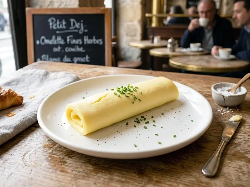 Classic French Omelette (Omelette Nature) with eggs and butter — France recipe