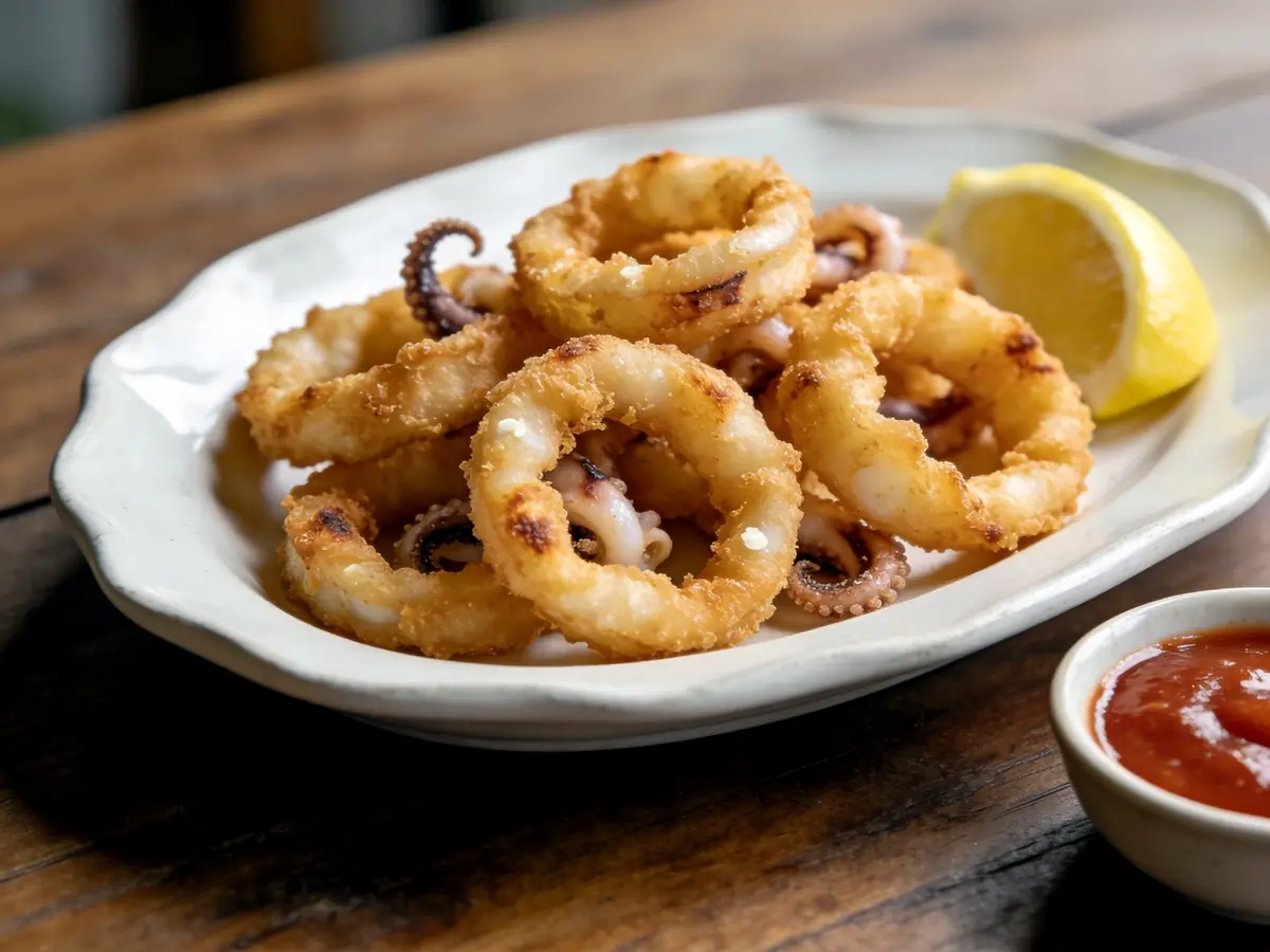 Fried Calamari with garlic, olive oil and onion — Italy recipe