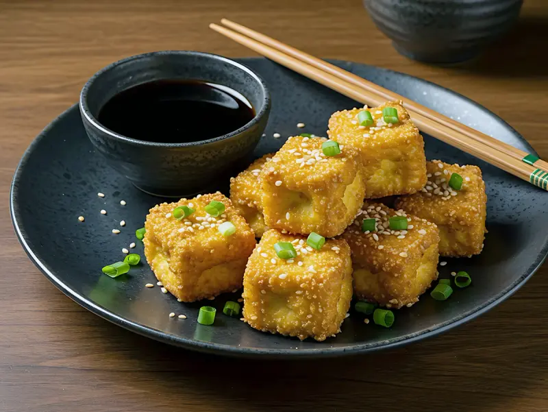 Crispy Fried Tofu with firm tofu, cornstarch and garlic cloves — Japan recipe