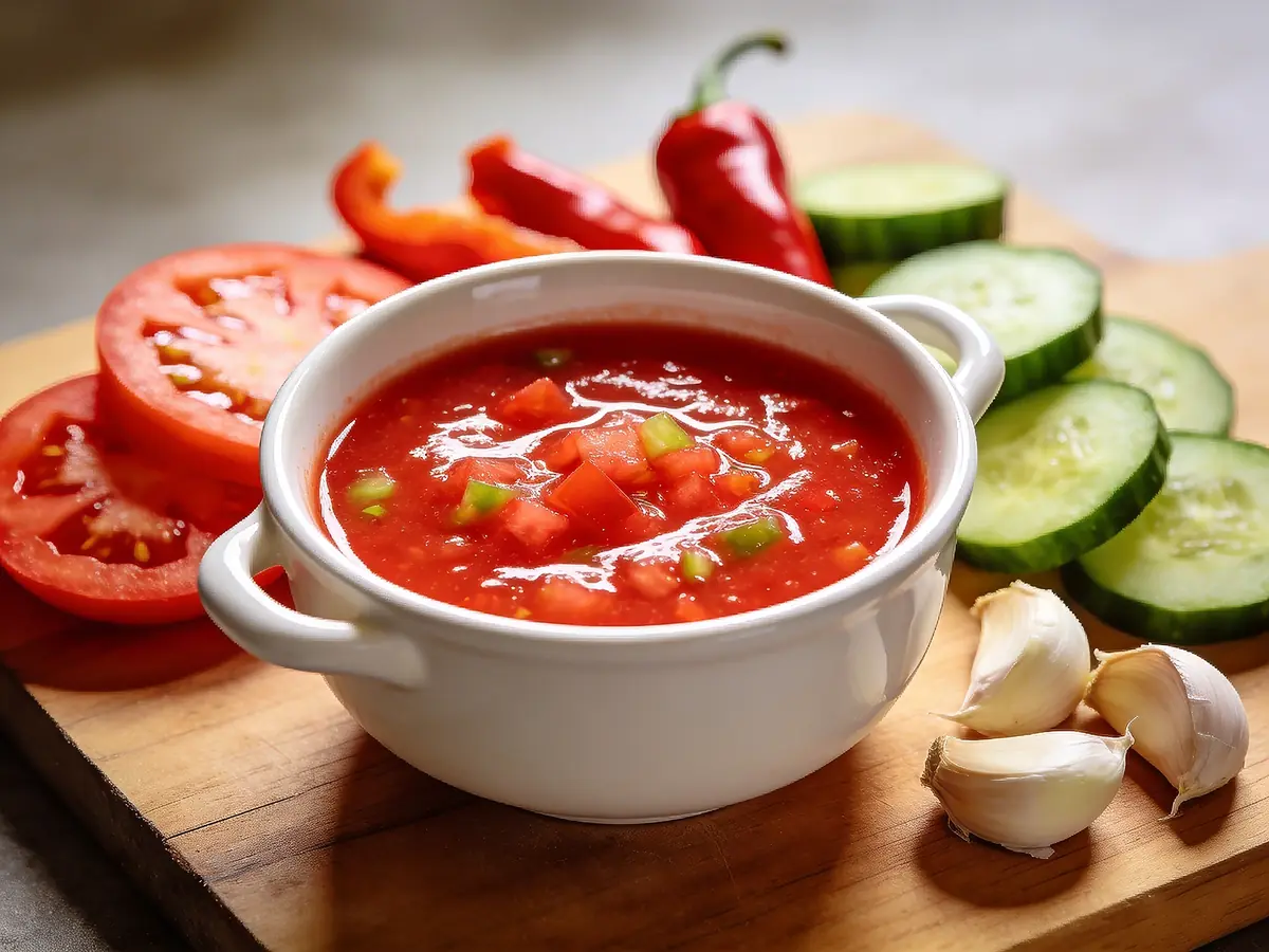 Gazpacho with bell pepper, bread and cucumber — Spain recipe