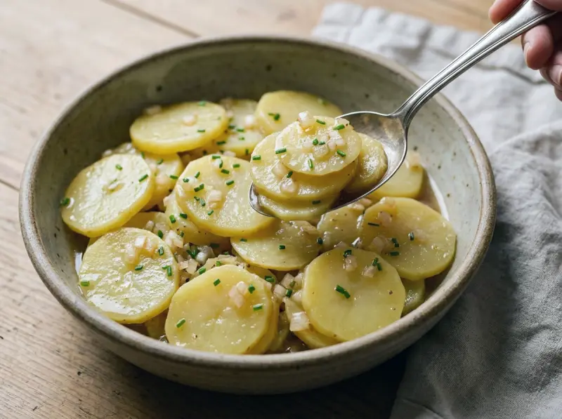 German Potato Salad with potatoes, vegetable stock and mustard — Germany recipe
