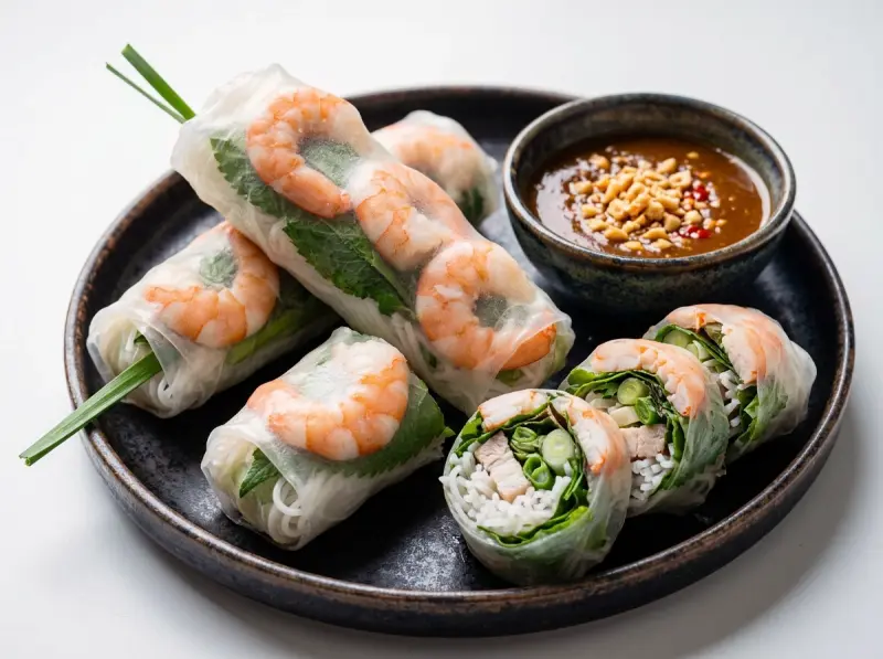 Gỏi Cuốn (Vietnamese Fresh Spring Rolls) with pork belly, shrimp and rice vermicelli — Vietnam recipe