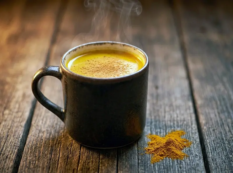 Golden Milk (Turmeric Latte) with ground turmeric, milk and black pepper — India recipe