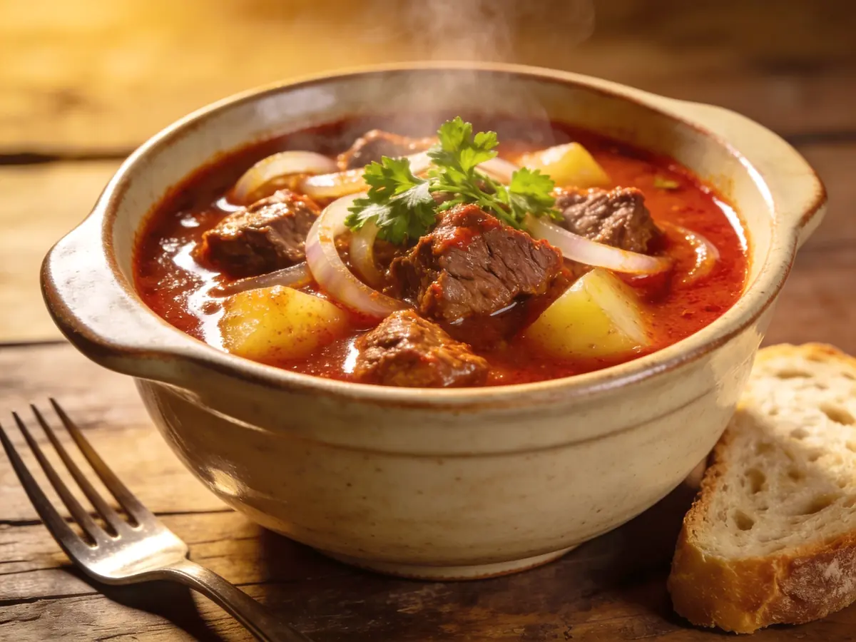 Goulash with bay leaf, beef and beef broth — Hungary recipe