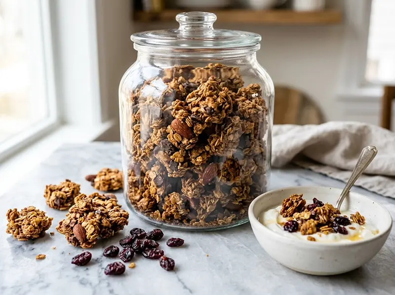 Homemade Granola with Honey and Clusters with rolled oats, honey and oil — USA recipe