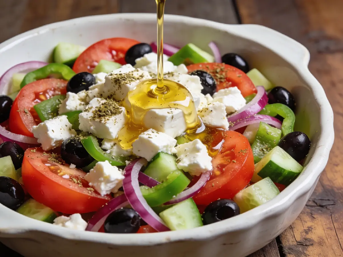 Greek Salad with bell pepper, cheese and cucumber — Greece recipe