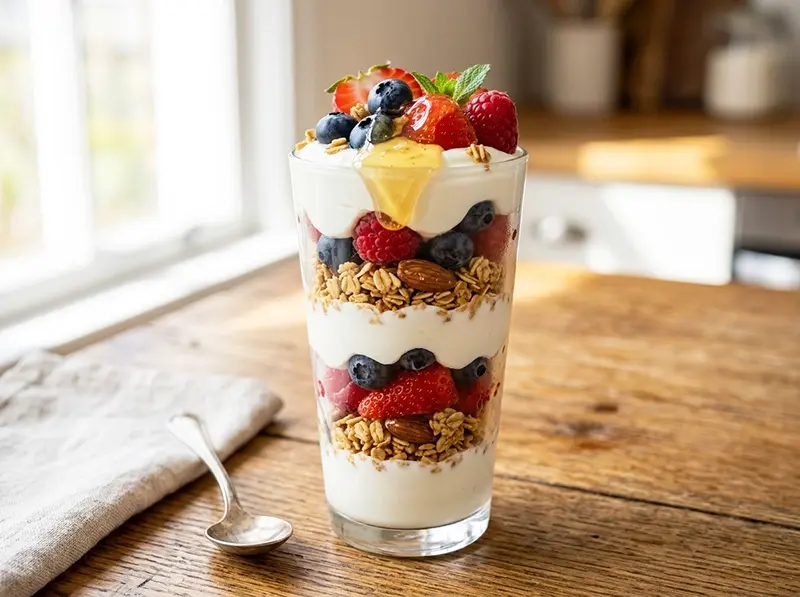 Greek Yogurt Parfait with Greek yogurt, granola and berries — USA recipe