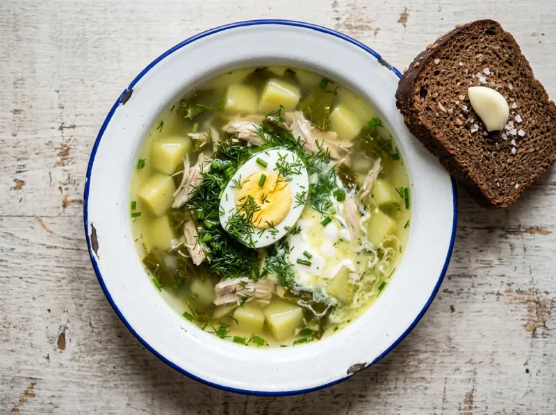 緑のボルシチ(Green Borscht): ソレル(スイバ), じゃがいも, ゆで卵 — ウクライナ · レシピ