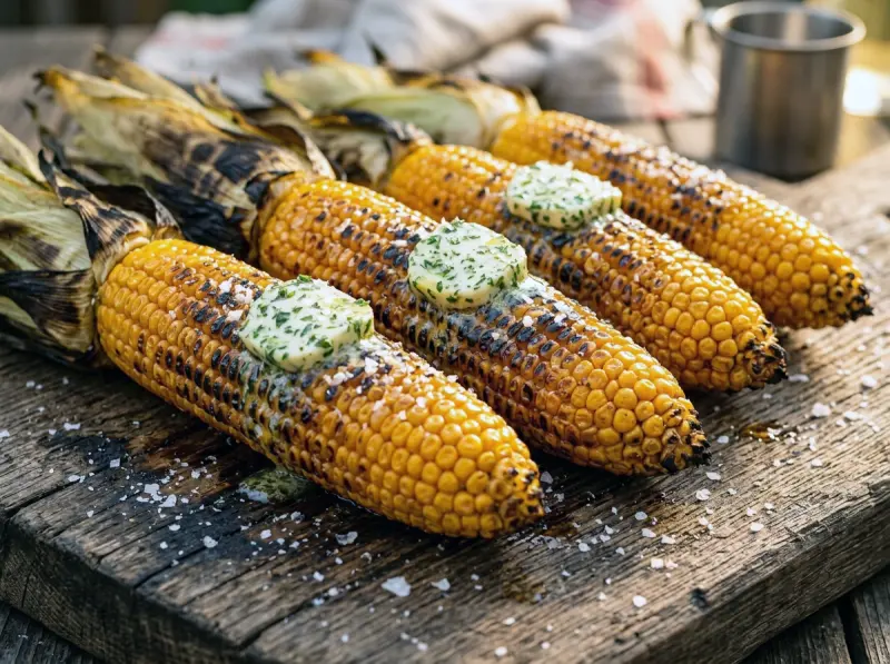 Grilled Corn with Herb Compound Butter with fresh sweetcorn, butter and garlic — USA recipe