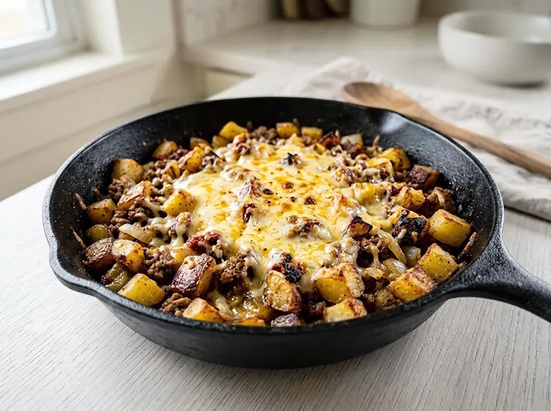 Carne macinata con patate in padella