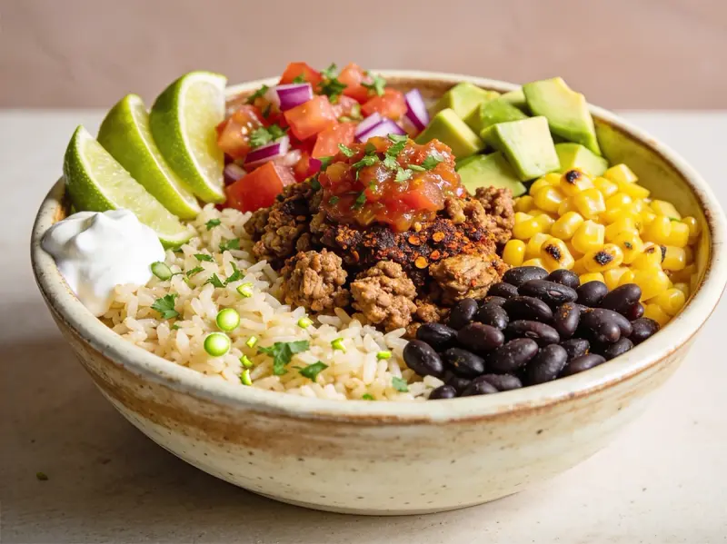 Ground Turkey Taco Bowls with turkey, rice and black beans — USA recipe