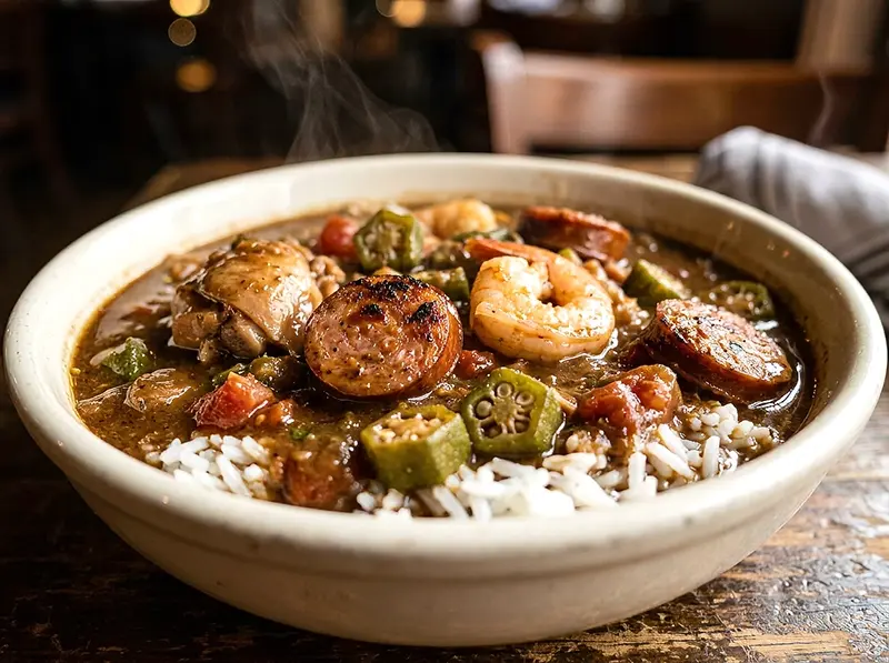 Gumbo with chicken thighs, andouille sausage and shrimp — USA recipe