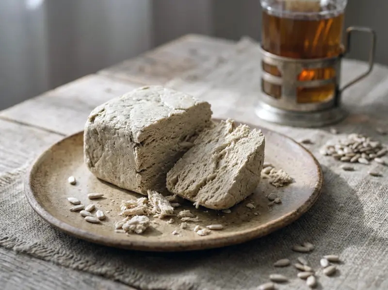Halva (Russian Sunflower Halva) with shelled sunflower seeds and flour — Russia recipe