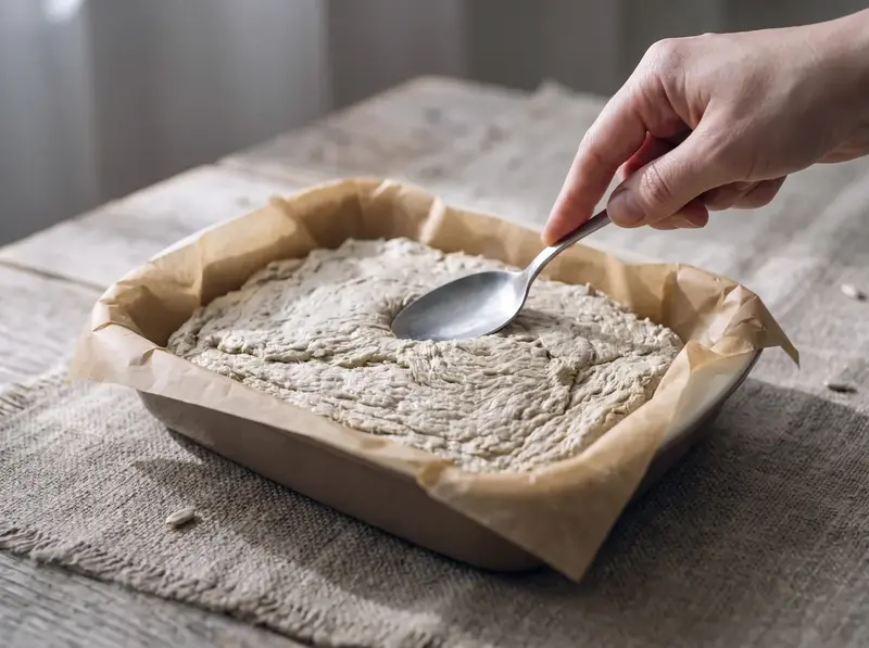 Halva mixture pressed firmly into a paper-lined mould