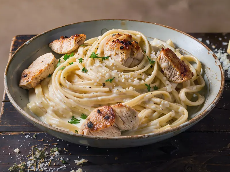 High-Protein Chicken Alfredo with chicken, fettuccine and parmesan — USA recipe