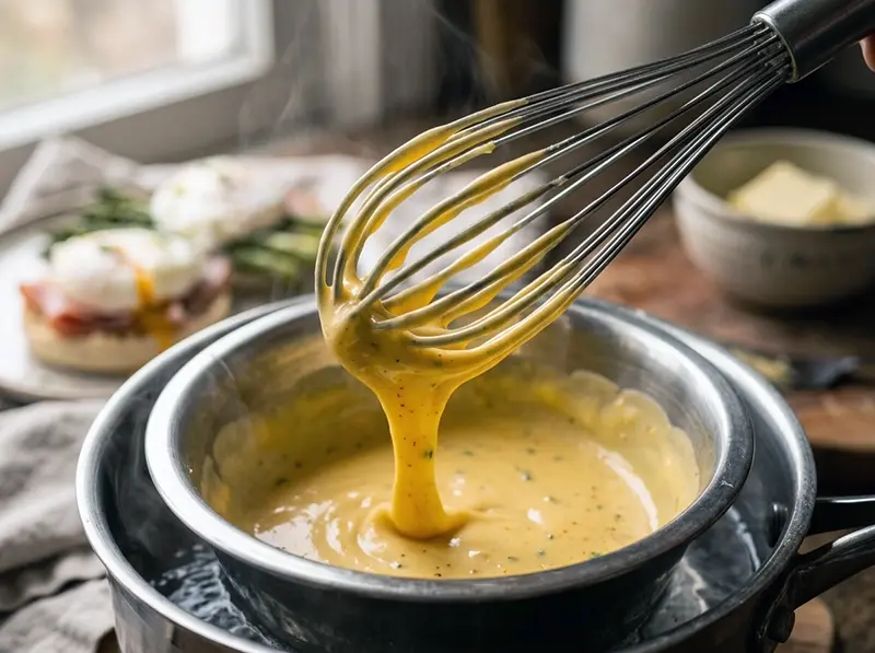 Hollandaise Sauce with egg yolks, butter and lemon juice — France recipe