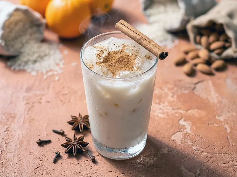 Horchata (Mexican Rice Drink) with long grain white rice, cinnamon sticks and water — Mexico recipe