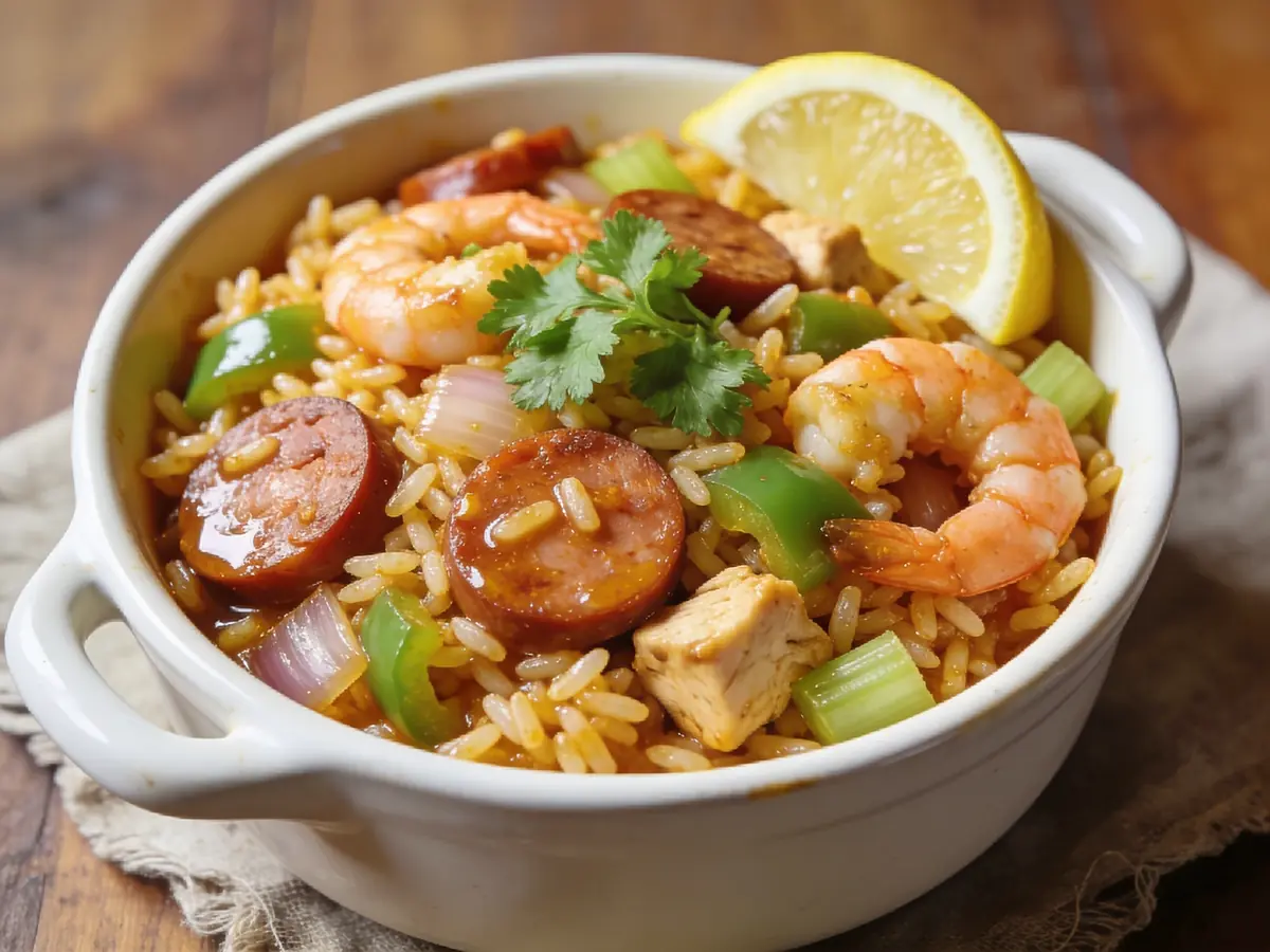 Jambalaya with bay leaf, beef broth and bell pepper — USA recipe