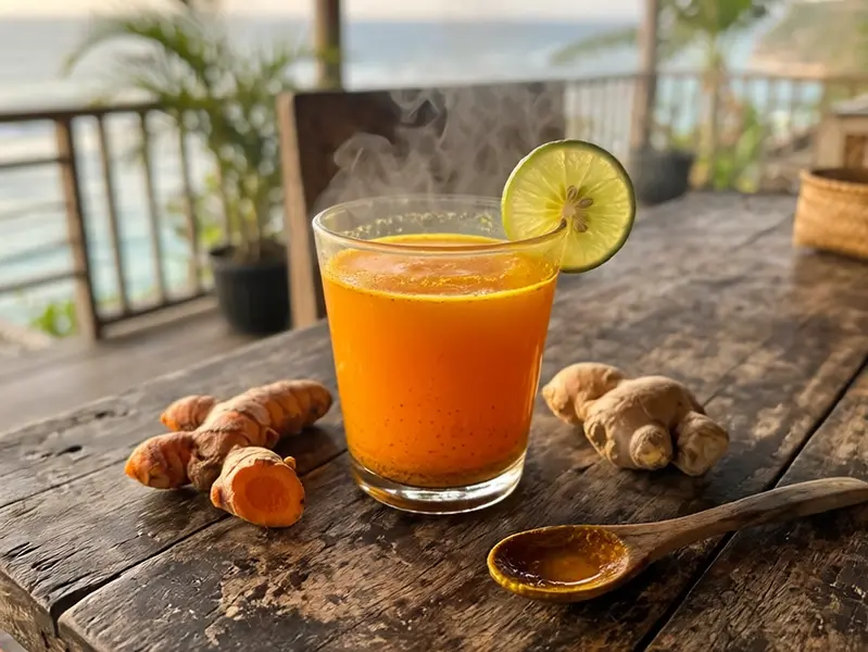 Jamu (Indonesian Turmeric Ginger Tonic) with fresh turmeric, ginger and water — Indonesia recipe