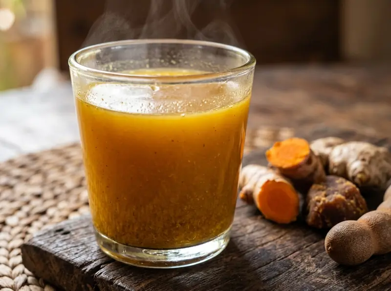 Jamu (tonico indonesiano alla curcuma e zenzero): curcuma fresca, zenzero, acqua — Indonesia · ricetta