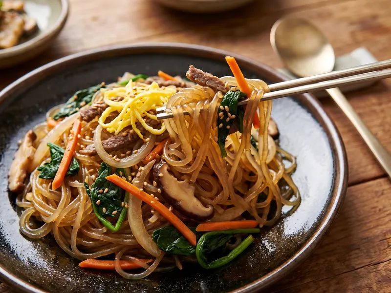 Japchae (Korean Glass Noodle Stir-Fry) — Cereal and Pasta Dishes · Korea