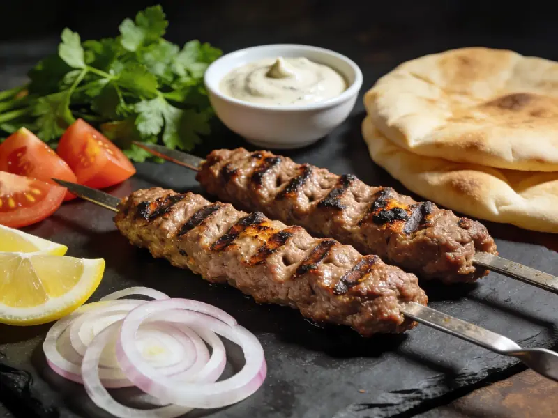 Kabob / Skewers (Kofta & Shish Kebab) with ground lamb, onion and parsley — Lebanon recipe