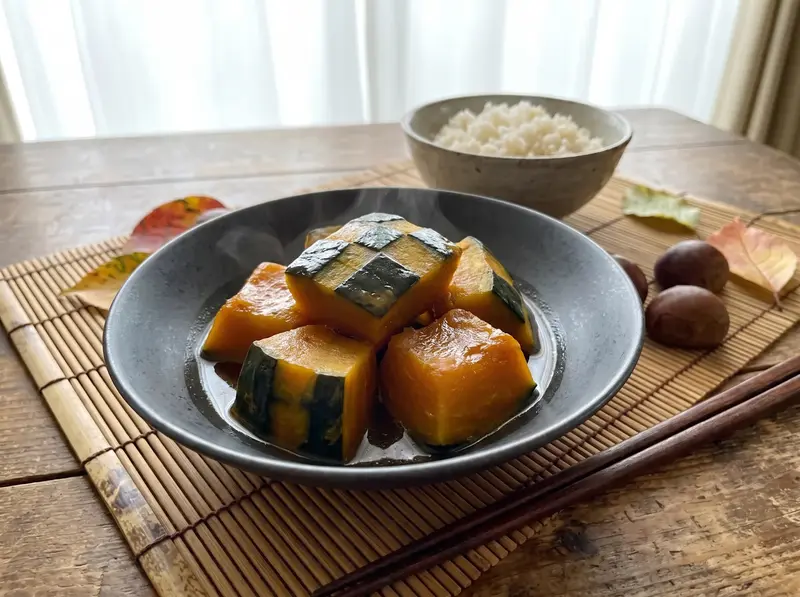 Kabocha no Nimono (Japanese Simmered Kabocha Squash) with pumpkin, dashi and soy sauce — Japan recipe