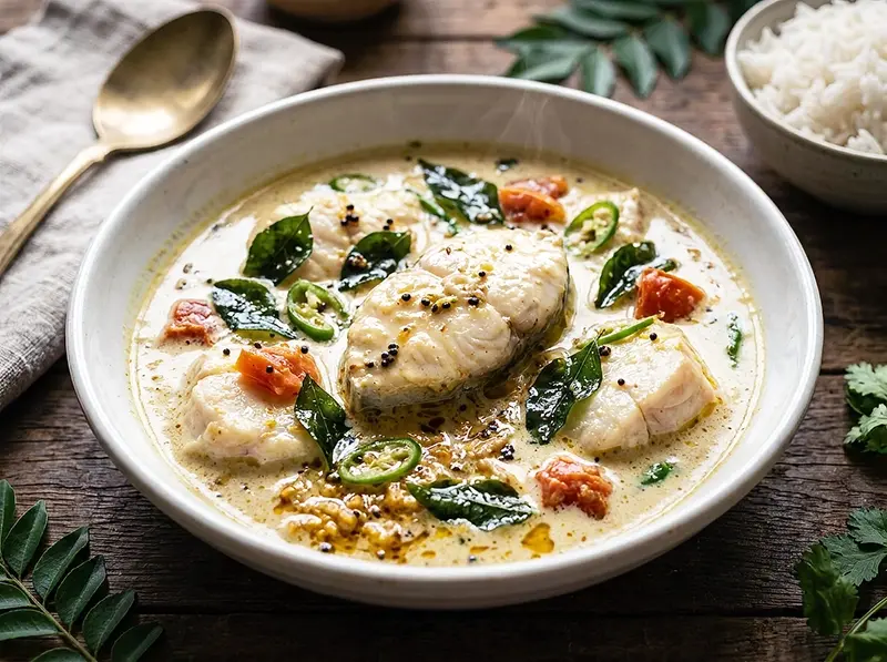 Keralan Fish Curry with fish, coconut milk and curry leaves — India recipe