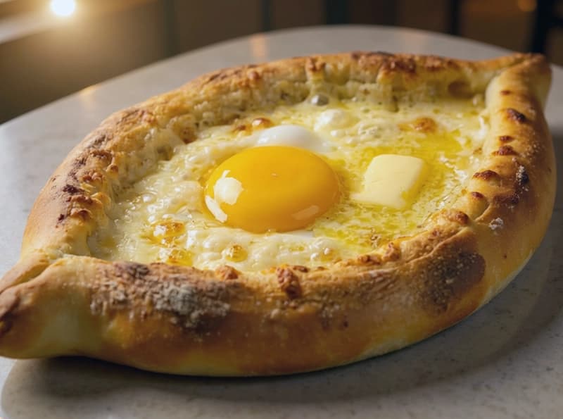 Adjarian Khachapuri with flour, egg and butter — Georgia recipe