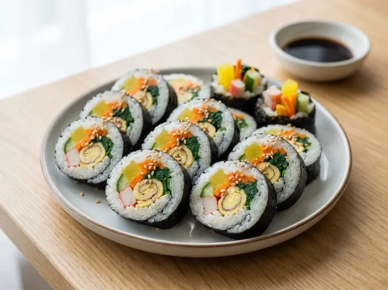 Kimbap with short grain rice, nori and pickled radish — Korea recipe