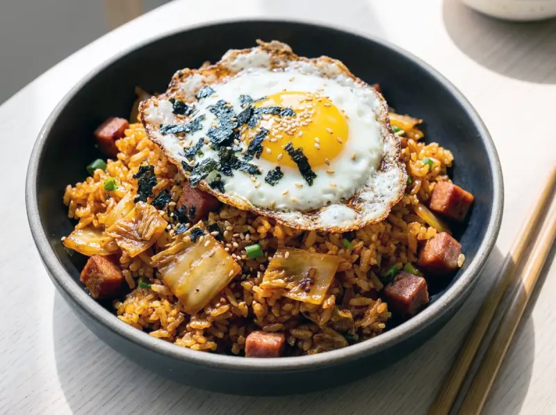 Kimchi Fried Rice with kimchi, short grain rice and gochujang — Korea recipe