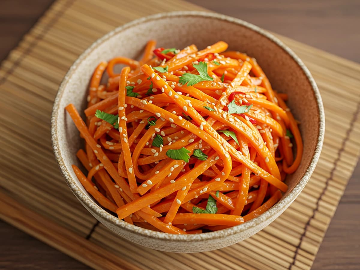 Korean Carrot Salad with carrot, onion and garlic — Korea recipe