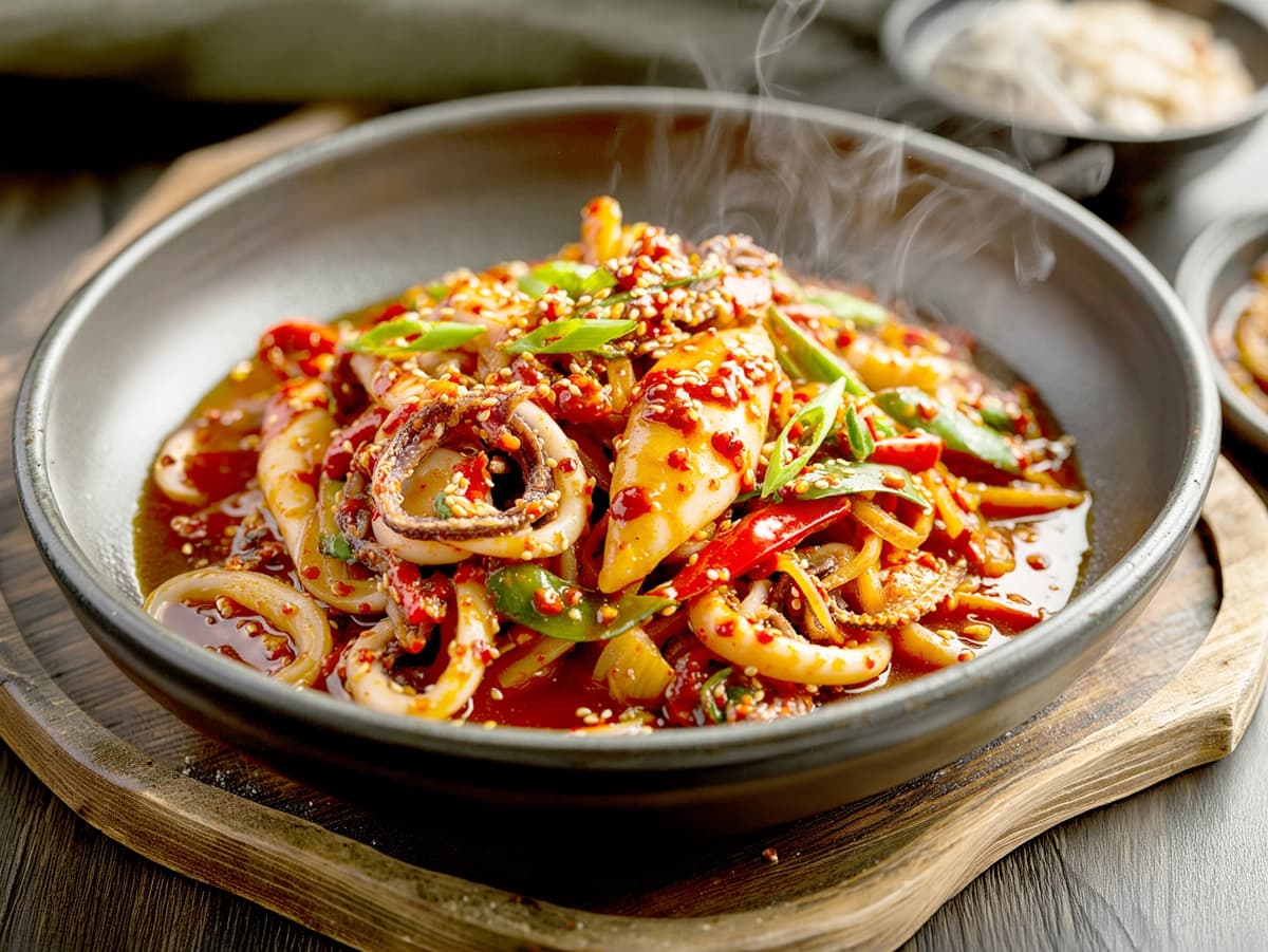 Korean Spicy Squid Stir-Fry with squid, gochujang and soy sauce — Korea recipe