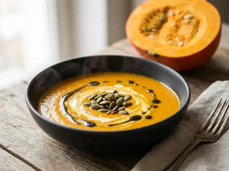 Kürbissuppe (German Pumpkin Soup) with pumpkin, onion and garlic — Germany recipe