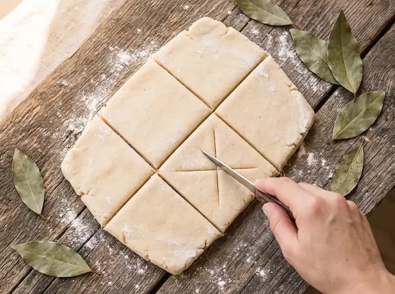Masa de lembas cortada en rectángulos con una X marcada encima