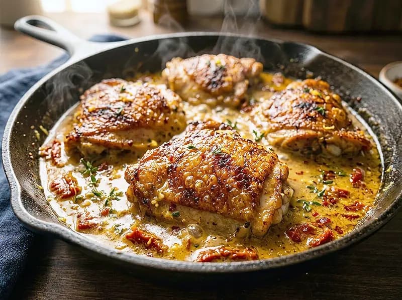 Lemon Marry Me Chicken with chicken thighs, heavy cream and sun dried tomatoes in oil — USA recipe