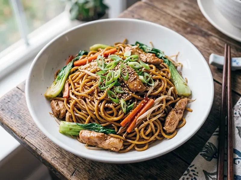 Lo Mein with noodles, oyster sauce and soy sauce — China recipe