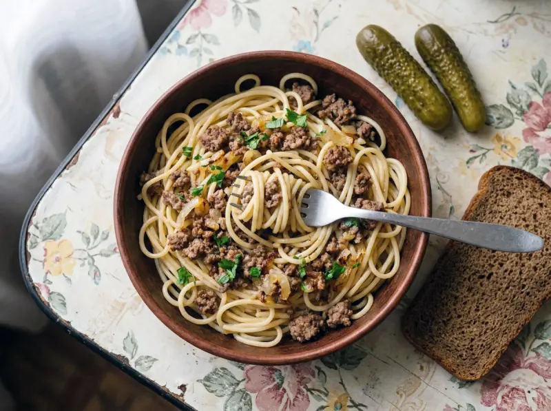 Makarony po-flotski (pasta russa alla marinara)
