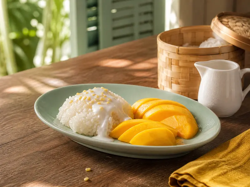 Arroz pegajoso con mango