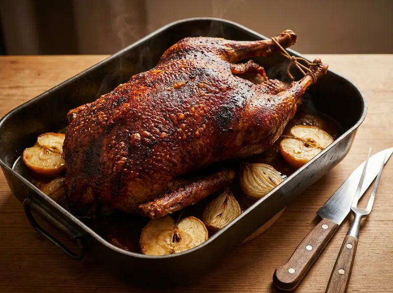 Martinsgans (German Roast Goose) with goose, apple and onion — Germany recipe